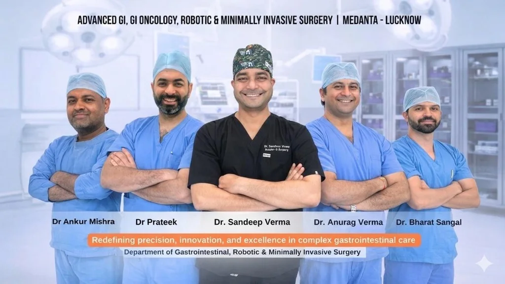 Dr Sandeep Kumar Verma with the GI, robotic and minimally invasive surgery team at Medanta, Lucknow